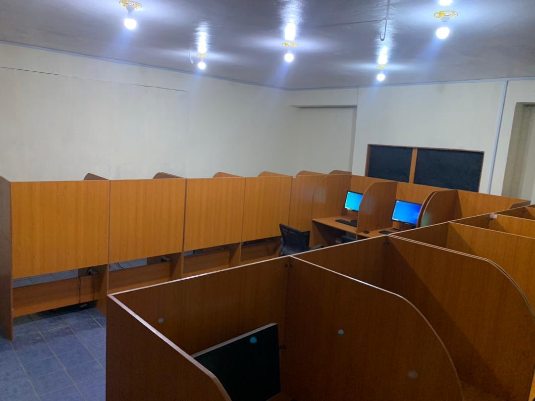 Professional testing centre with individual computer booths